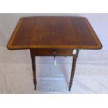 A 19th century mahogany Pembroke table with satinwood cross banding, with single drawer, raised on