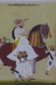 A 17th/18th century Rajput gouache painting of a nobleman on horseback with his soldiers, with