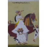 A 17th/18th century Rajput gouache painting of a nobleman on horseback with his soldiers, with