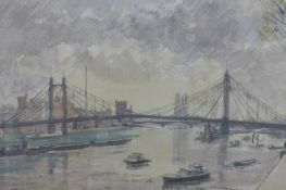 Karl Hagedorn (1889-1969), 'Battersea bridge', watercolour, details to verso, 30 x 46cm