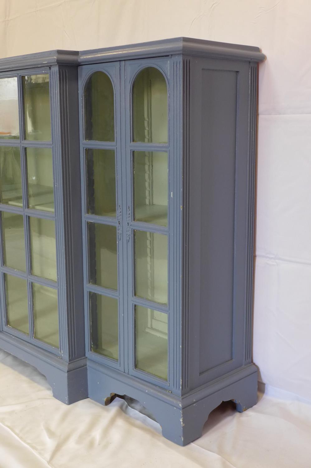 A large blue painted breakfront bookcase, H.101 W.161 D.40cm - Image 3 of 3