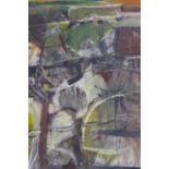 David Venables, Yorkshire artist, English b.1943, abstract mining scene, oil on canvas, signed lower