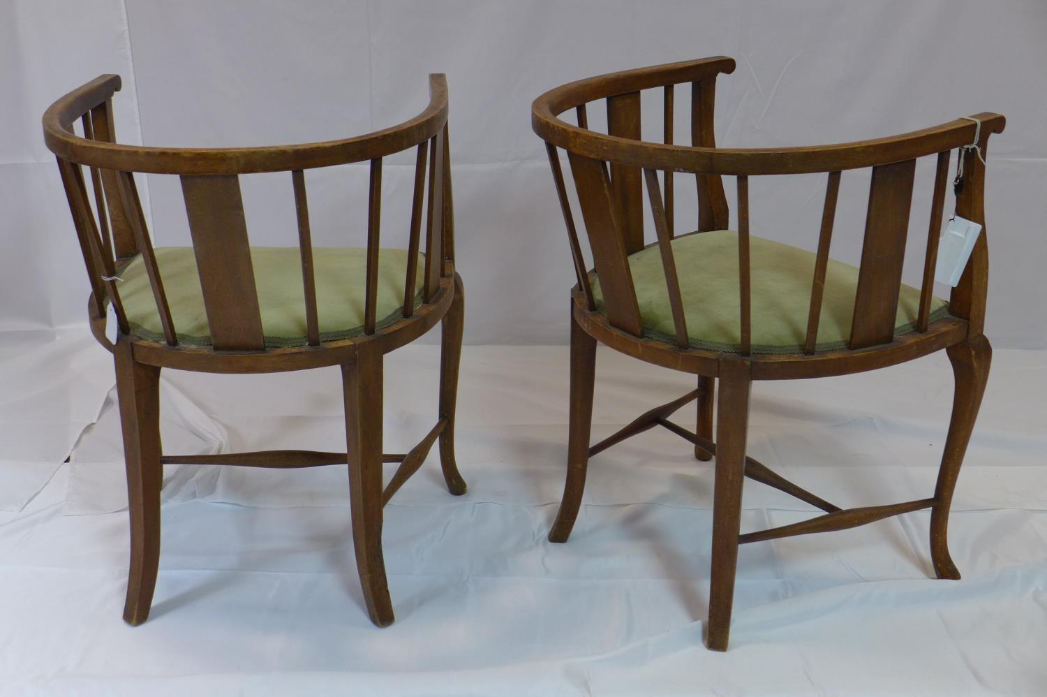 A pair of Edwardian mahogany tub chairs with velour seats - Image 3 of 4