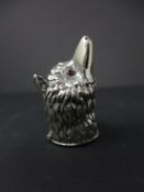 A white metal fox head vesta case with ruby eyes (missing one ruby to eye), L.4.5cm