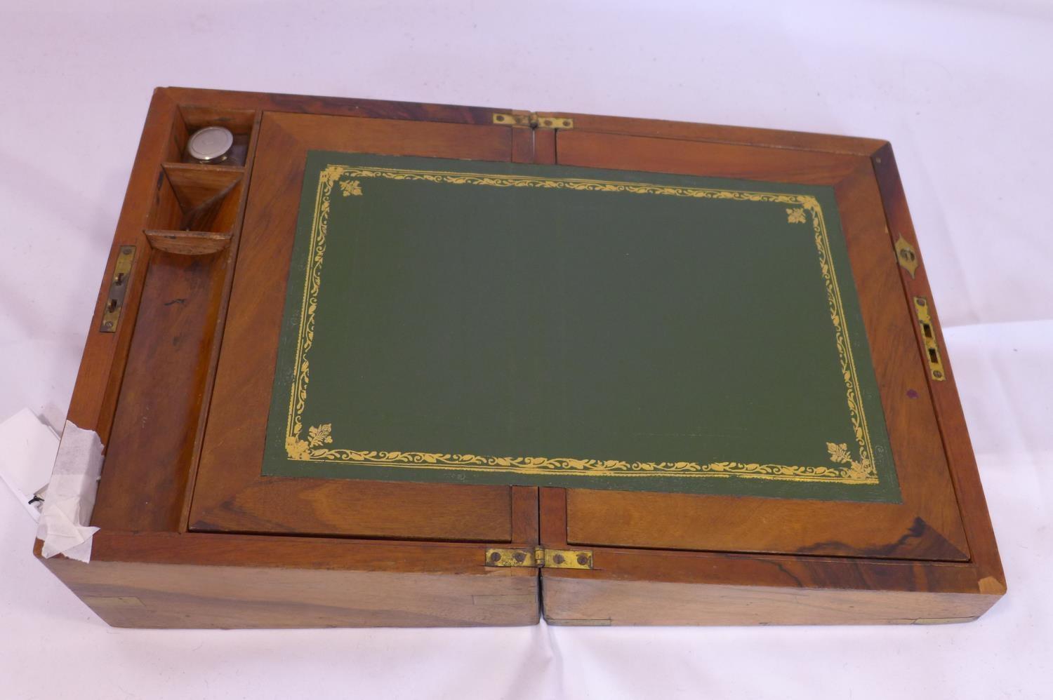 A Victorian walnut writing slope with fitted interior, H.14 W.30 D.23cm - Image 4 of 4