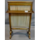 A 19th century satinwood and maple silk paneled fire guard with folding ledge, H.89 W.55 D.30cm