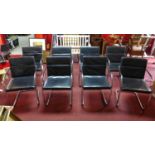 A set of 8 Fritz Hansen style tubular chrome cantilever chairs