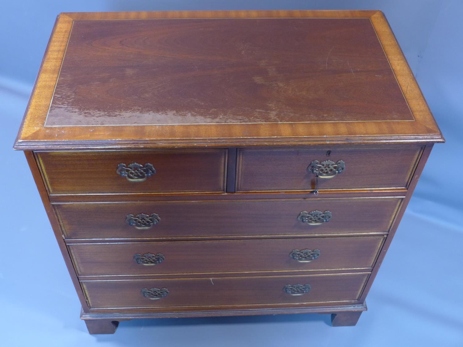 A Georgian style mahogany chest of 2 short over 3 long drawers, stamped Nissenbaum & Sons Ltd., H.93 - Image 3 of 4
