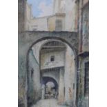B. Mencci, View of a Street, watercolour, 28 x 16cm