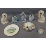 A collection of ceramics, to include a pair of Royal Doulton porcelain dogs, marked to bases, H.