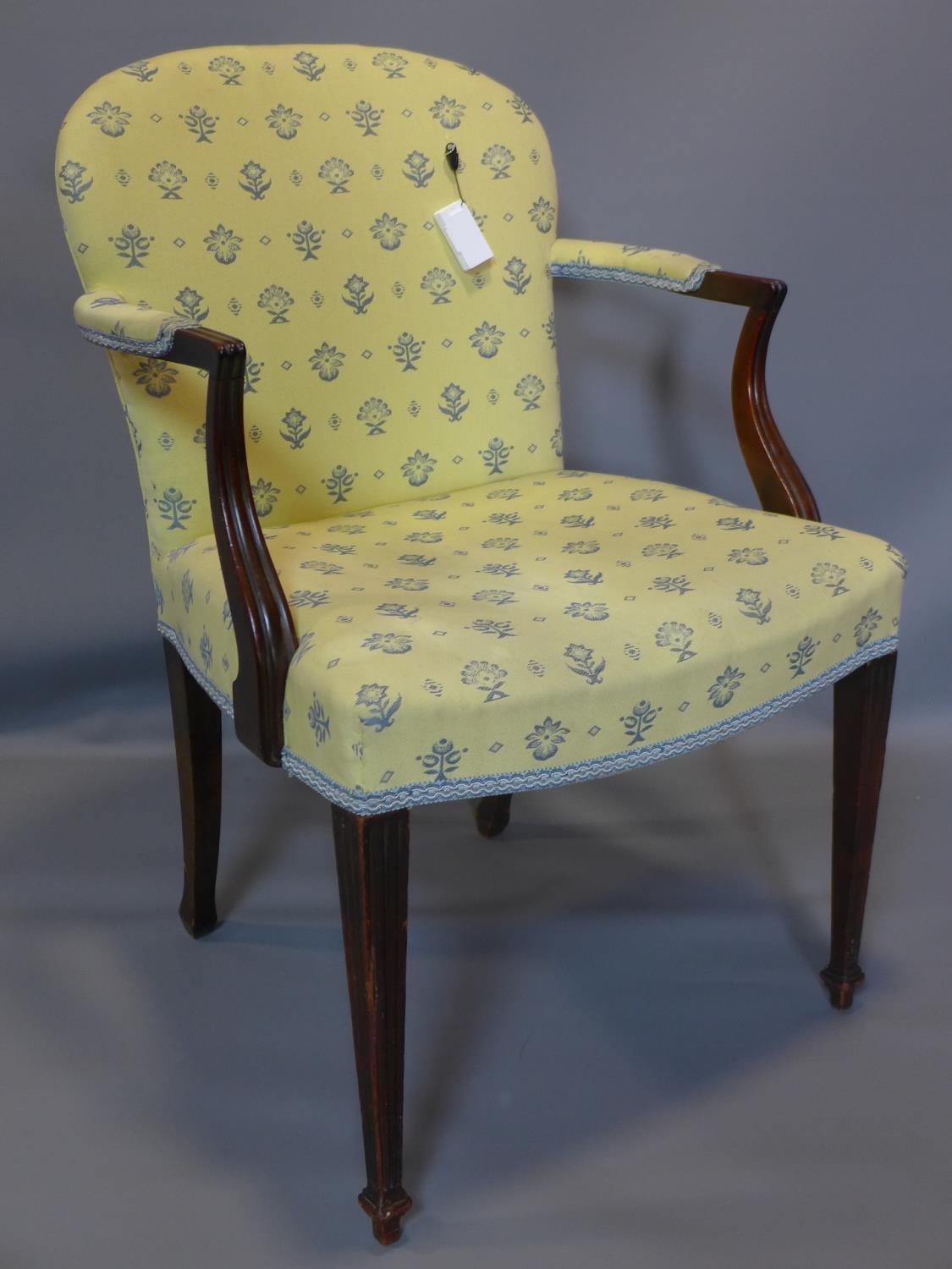 An Edwardian Sheraton Revival armchair with reeded tapering legs - Image 2 of 4