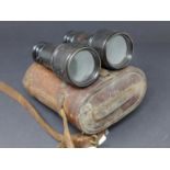 A pair of WWI French military issue leather bound binoculars by Lemaire Fabt, Paris, c.1917, in