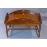 A large mahogany butlers tray on stand, H.60 W.92 D.61cm