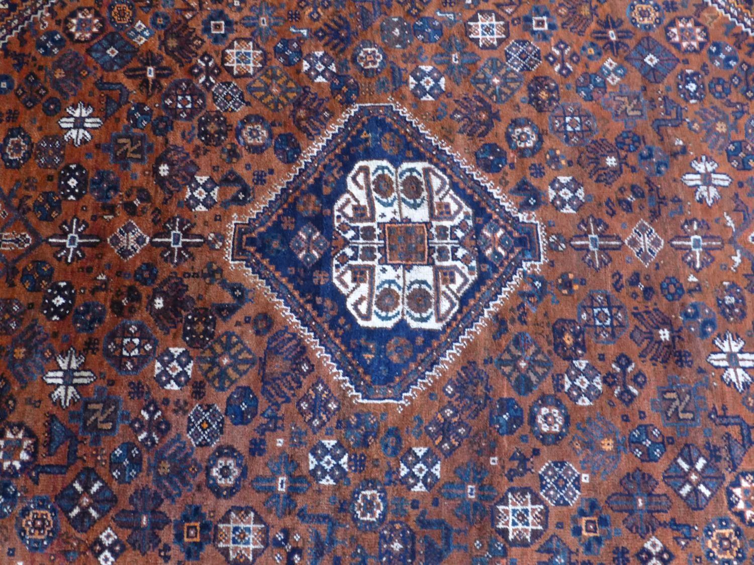 A South-West Persian Qashqai carpet, central diamond medallion with repeating petal and animal - Image 3 of 5
