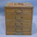 A Chinese brass bound oak jewellery chest, H.25 W.22 D.17cm