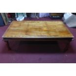 A large low Indian teak metal bound coffee table H.49 W.112 L.183cm