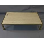 A 20th century brass coffee table with limestone top, reportedly from Harrods, H.32 W.142 D.75cm