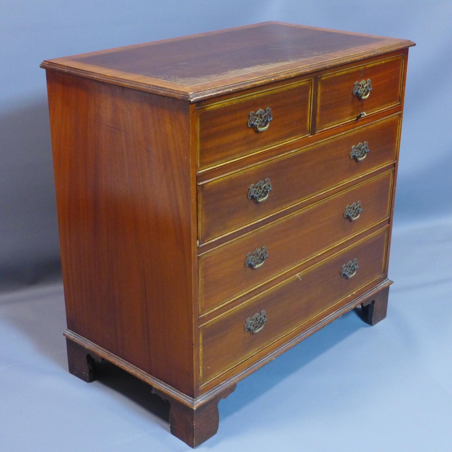 A Georgian style mahogany chest of 2 short over 3 long drawers, stamped Nissenbaum & Sons Ltd., H.93 - Image 2 of 4