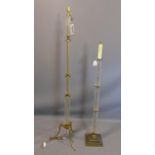 A French 1930's gilt brass and crystal standard lamp, together with one other etched crystal and