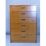 A teak chest of 6 drawers, H.107 W.76 D.41cm