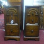 A pair of oak pedestal chests, with three drawers, H.73 W.32 D.47cm