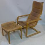 A 20th century Lamello Lounge Chair by Yngve Ekström for Swedese, with matching stool, stool needs
