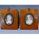 Late 19th century Continental school, pair of oval portrait miniatures of ladies wearing white