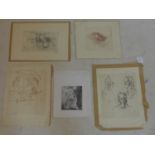 A collection of 5 artist proof etchings by the same artist, all signed indistinctly in pencil