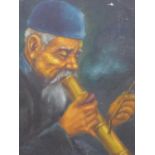 An oil on board depicting a Chinese man smoking opium, framed, 49 x 39cm