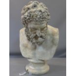 A large cast plaster bust of Hercules, raised on socle base, H.94cm