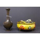 A Japanese bronze vase and Chinese imari bowl. H.16cm