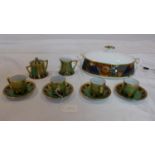 A set of 4 Noritake cups and saucers with matching jug and sugar pot, together with a Royal Crown