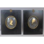 A pair of 19th century miniature oval portraits of a lady and gentleman, watercolour and pencil,