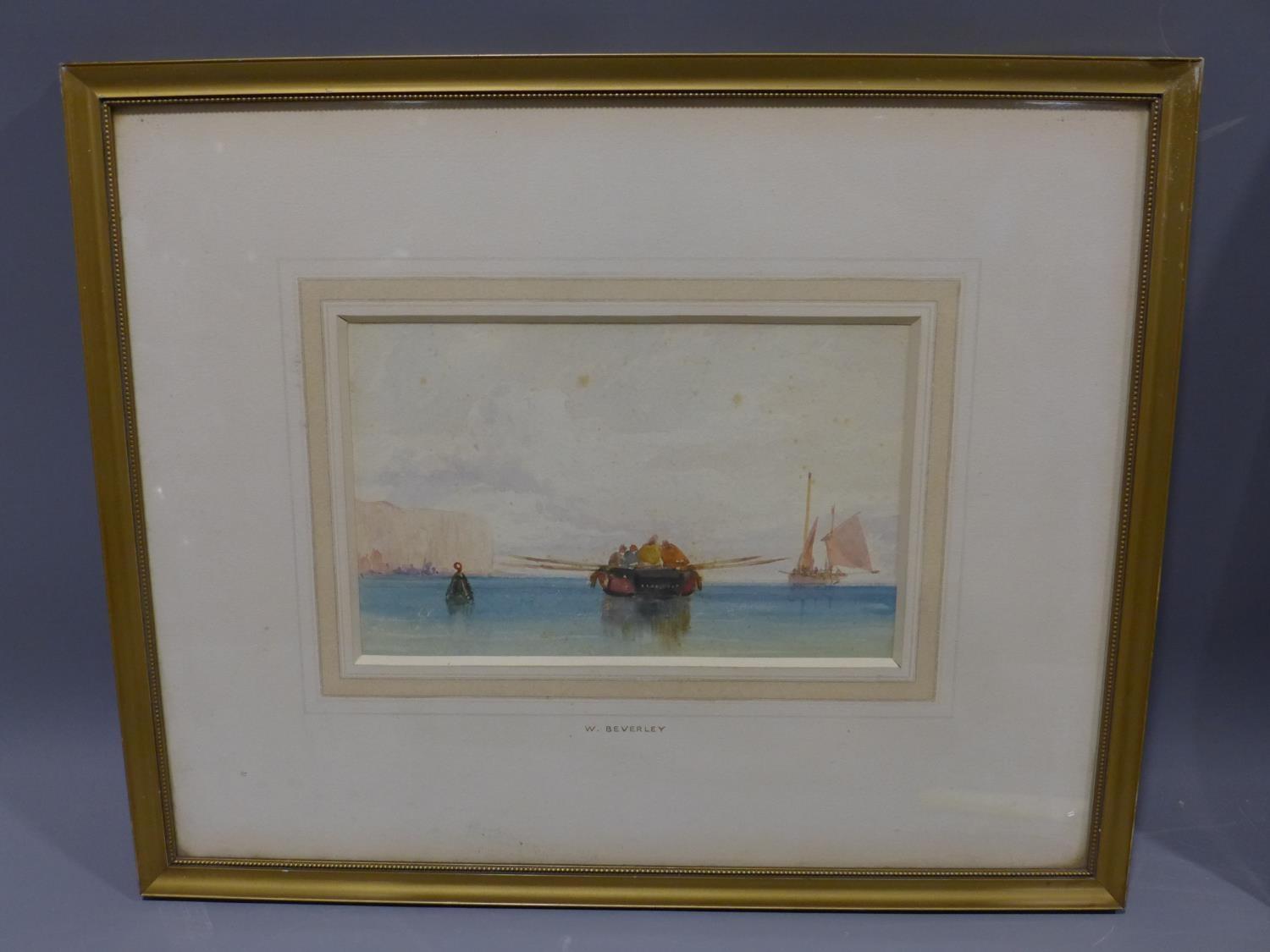 Attributed to William Roxby Beverly (British, 1811-1889), A rowing boat heading out to sea with a - Image 2 of 3