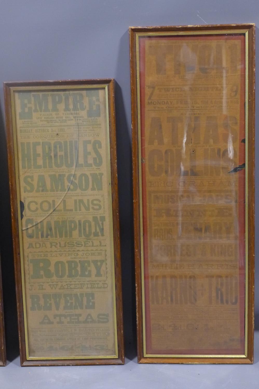 Four original late 19th / early 20th century music hall posters, framed and glazed (one with crack - Image 3 of 3