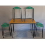 A 20th century hardwood table together with four stools. H.85 W.120 D.60cm