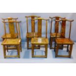 A set of 6 Chinese Ming elm dining chairs, with export red wax stamps to bases