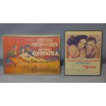 A framed poster for The Sandpiper, H.44 W.35cm, and another for Cleopatra, H.38 W.56cm, both