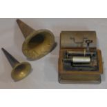 An Edison Standard Phonograph, serial no. 407542, H.30 W.33 D.24cm, with two horns, H.36cm and H.