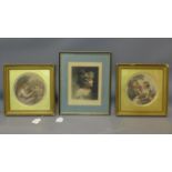 A pair of framed 19th century Bartolozzi prints and a 19th century framed engraving. D.19cm.