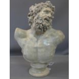 A cast plaster bust of Laocoon, raised on socle base, H.82cm