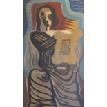 20th century school, Lady holding a scroll, oil on canvas, in giltwood frame, 80 x 40cm