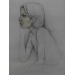 Late 20th century school, Portrait of a Nude Lady, pencil and watercolour, signed Nicholas