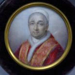 G. Lorenzini (19th century Italian), a miniature circular portrait of Pope Gregory XVI, in velvet