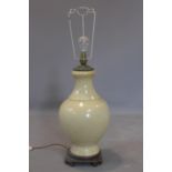 A 19th century Chinese crackle glazed vase on hardwood stand converted to a lamp H.45cm