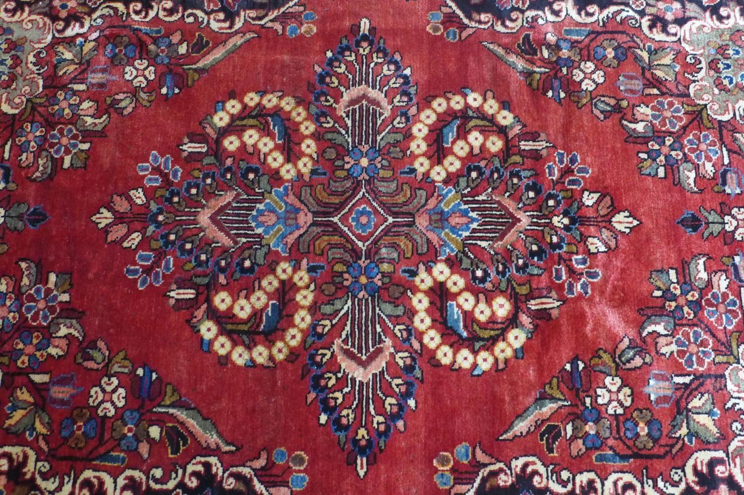 A South-West Persian Lilihan rug, central double pendent medallion with repeating petal motifs on - Image 2 of 5