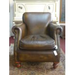 A 20th century stud bound brown leather armchair, H.92cm