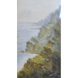 20th century British school, View of cliffs of Sark island, watercolour, initialed 'EW', framed,