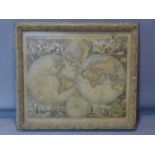 A large 20th century reproduction of a 17th century map of the world, after Nicolao Visscher, framed