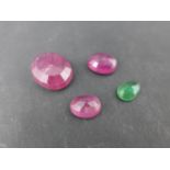 Loose gemstones, 3 rubies and an emerald